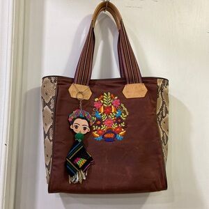 CONSUELA TOTE Floral Embroidered & “FRIDITA”Key Chain Detail